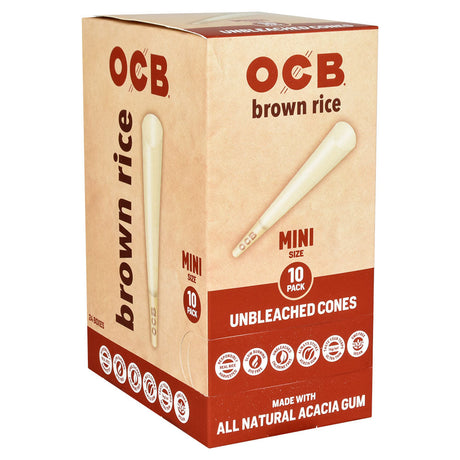 OCB Brown Rice Unbleached Cones 24pc Display Box - Front View with Visible Cones