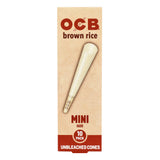 OCB Brown Rice Mini Size Cones 10 Pack Display, Unbleached Rolling Papers Front View