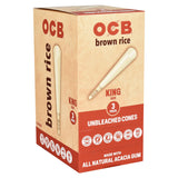OCB Brown Rice Unbleached Cones 24pc Display Box - Front View with King Size Packs