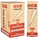 OCB Brown Rice King Size Unbleached Cones 3-Pack Display, All-Natural Acacia Gum