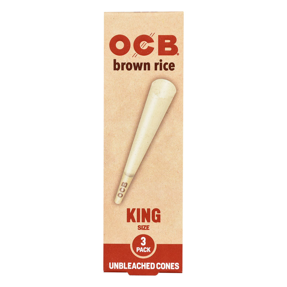 OCB Brown Rice Unbleached Cones 3-Pack Display, 1 1/4" Size, Front View