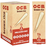 OCB Brown Rice Unbleached Cones 1 1/4" Size 24pc Display Box and Single Pack Front View