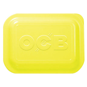 OCB - Chartreuse Plastic Rolling Tray Lid, Top View on Seamless White Background