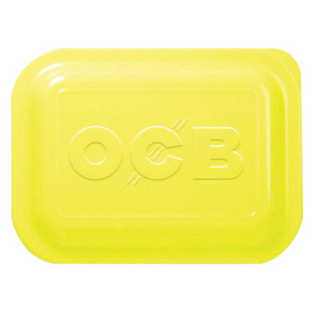 OCB - Chartreuse Plastic Rolling Tray Lid, Top View on Seamless White Background