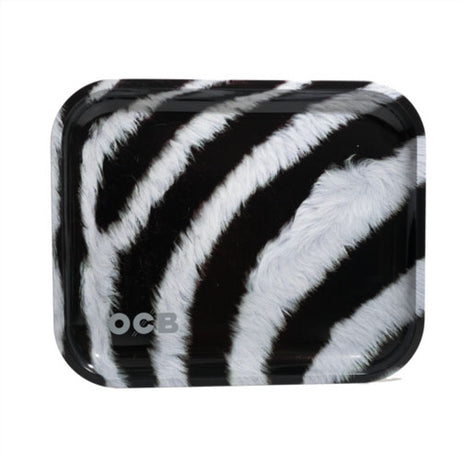 OCB Limited Edition Zebra Print Metal Rolling Tray, 11" x 7" Size, Top View