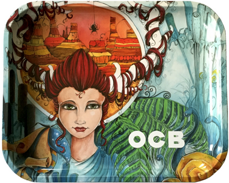 OCB Metal Rolling Tray - Artist Series with Vibrant Nautical Artwork - 14" x 11" Top View