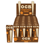 OCB Unbleached King Size Cones 32-Pack Display Box Front View for Dry Herbs