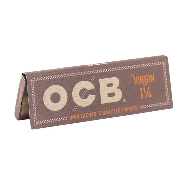 OCB Virgin Unbleached Rolling Papers 1 1/4 Inch, Brown Pack Side View