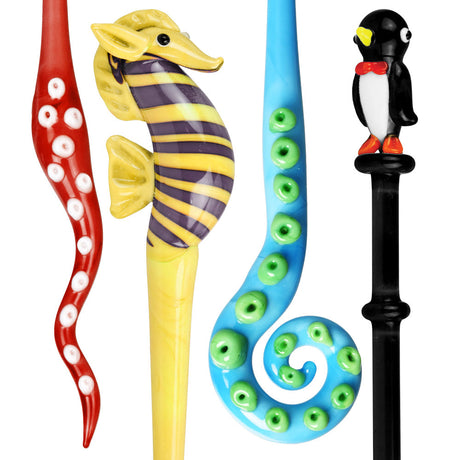 Colorful Ocean Creatures Glass Dabbers set of 15, featuring seahorse and penguin designs