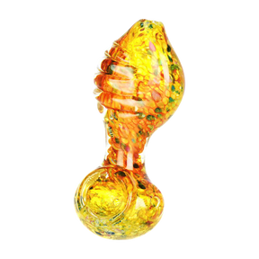 Ocean Floor Flat Neck Glass Hand Pipe with colorful design, 4" length, for dry herbs