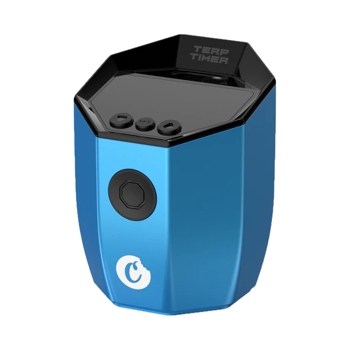 Octave Terp Timer in blue, 3.5" tall, with 1000mAh battery, angled front view on a black background