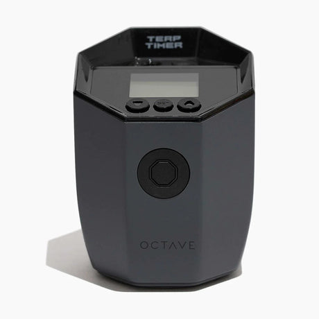 Octave Terp Timer in Matte Grey, front view, for precise dabbing sessions with digital display