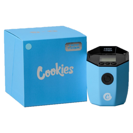 Octave x Cookies Terp Timer in blue, 3.5" height, 1000mAh, front view with packaging