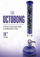 MAV Glass Purple Octobong 18" beaker bong, product graphic with tentacle bowl and showerhead stem callouts