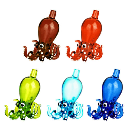 Assorted colorful Octopus Directional Carb Caps made of Borosilicate Glass, 23mm, front view