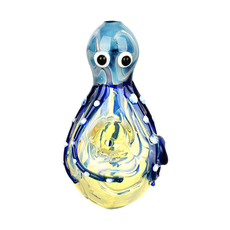 Clear Borosilicate Glass Pipe with Octopus Design, 4.5" Fun Novelty Hand Pipe - Front View