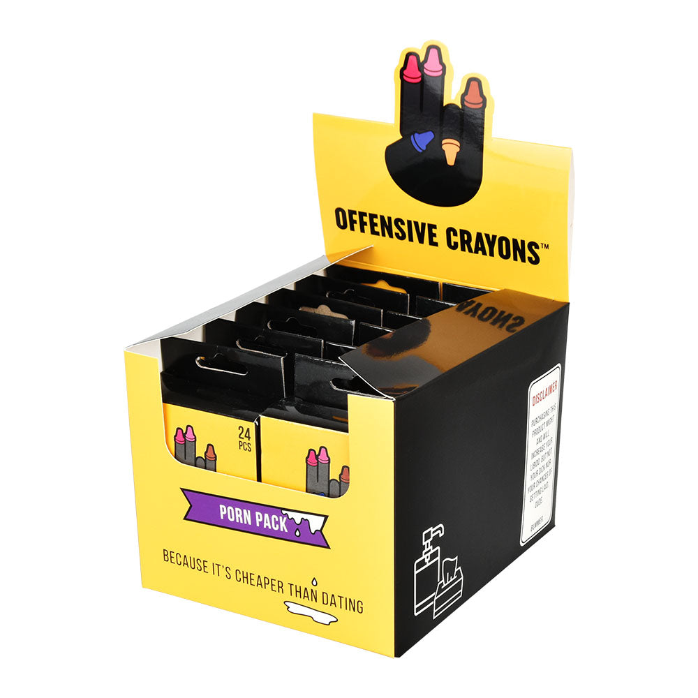 Offensive Crayons Porn Pack display box with 12 unique, fun teal crayons