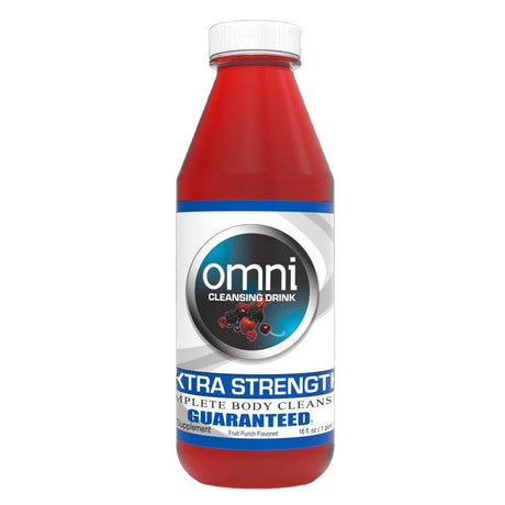 Omni Liquid Detox Drink 16oz bottle, Fruit Punch flavor, front view on white background