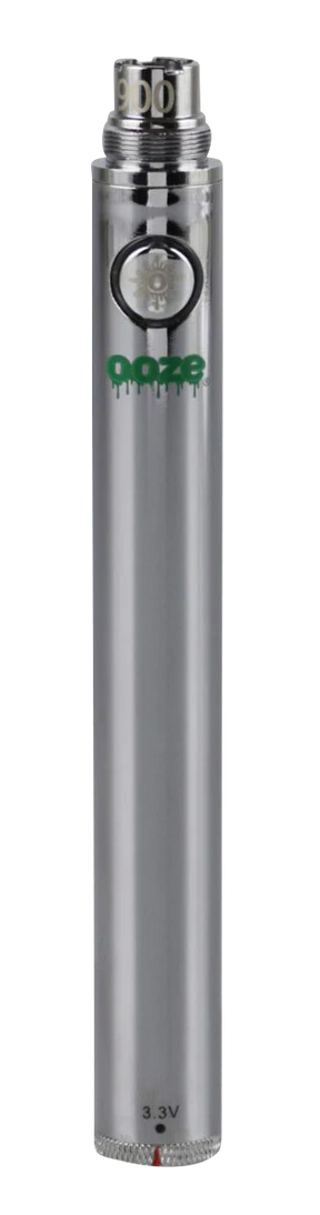 Ooze Adjustable Twist Battery in Silver, 5 Pack - Front View with Voltage Indicator