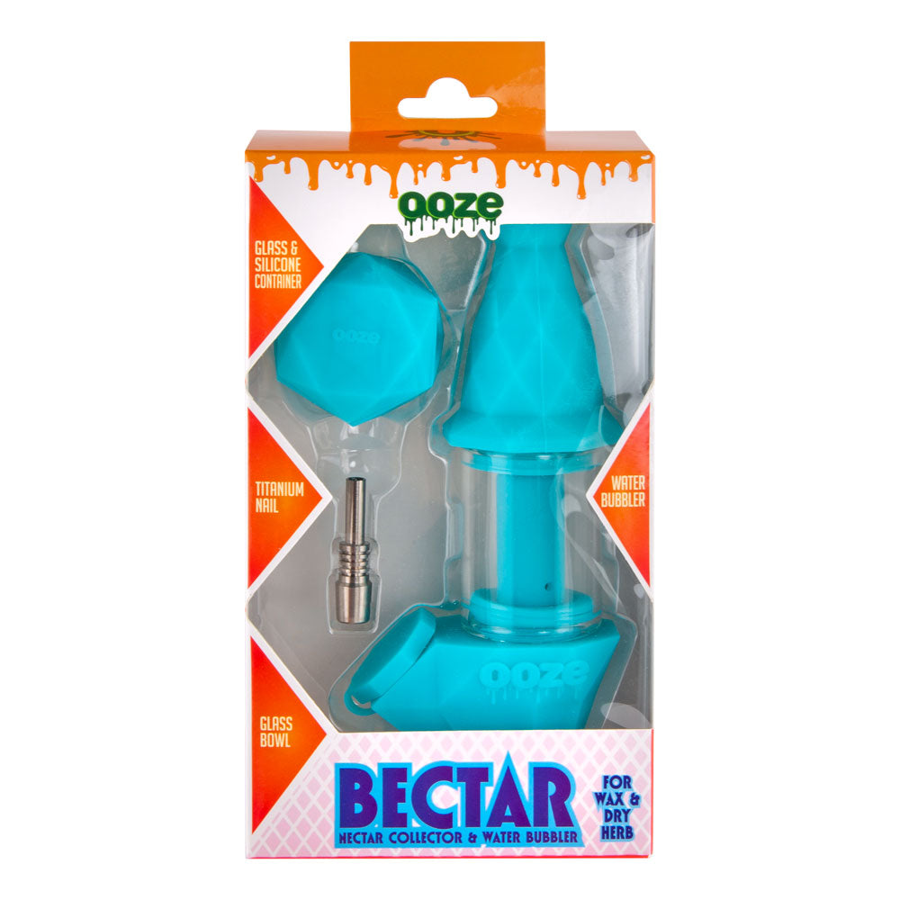 Ooze Bectar Silicone and Glass 2-in-1 Bubbler in Packaging, Turquoise, with Titanium Bowl