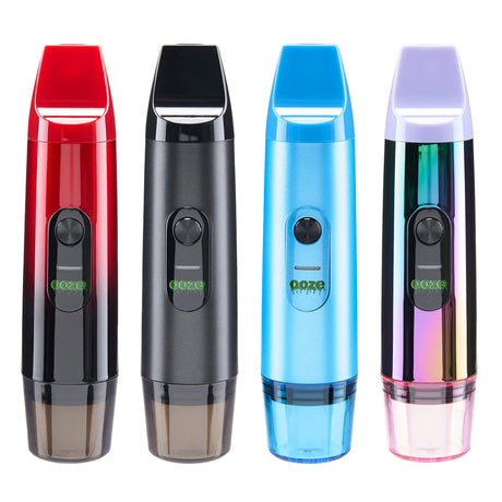 Ooze Booster Extract Vaporizer lineup with 1100mAh battery, showing red, black, blue, and rainbow variants