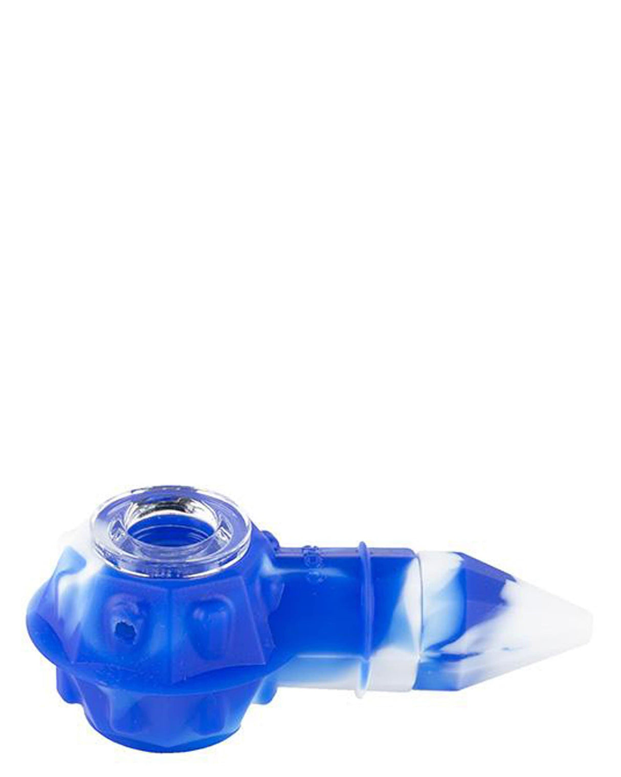 Ooze Bowser Silicone Pipe in blue, side view, for dry herbs with a quartz bowl