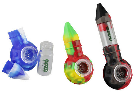 Ooze Bowser Spoon Pipe 12 Pack, silicone and borosilicate glass, various colors, top view