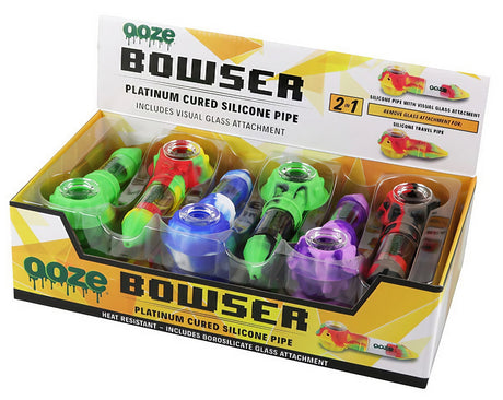 Ooze Bowser Silicone Spoon Pipes, 12 Pack, Various Colors, Borosilicate Glass Attachment