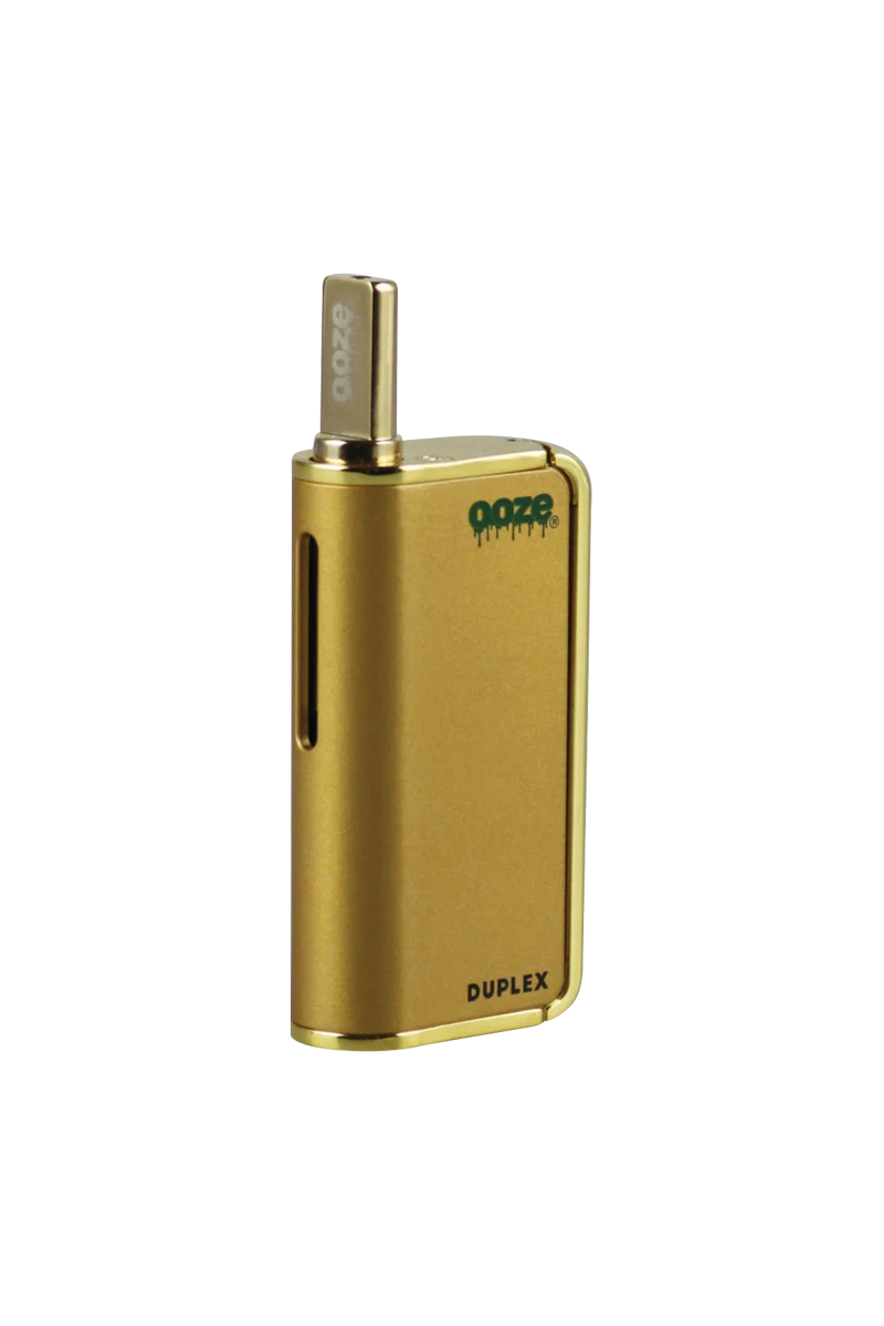 Ooze Duplex Dual Extract Vaporizer in Gold, front view on white background, battery-powered for concentrates
