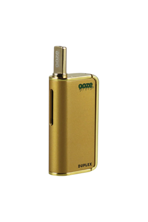 Ooze Duplex Dual Extract Vaporizer in Gold, front view on white background, battery-powered for concentrates