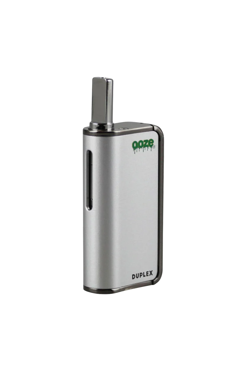 Ooze Duplex Dual Extract Vaporizer in Silver, front view, battery-powered for concentrates