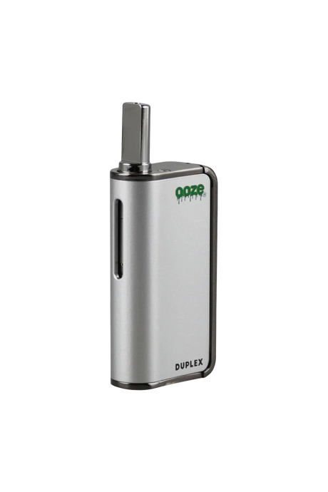 Ooze Duplex Dual Extract Vaporizer in Silver, front view, battery-powered for concentrates
