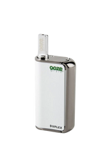 Ooze Duplex Dual Extract Vaporizer in White, Front View with Glass Cartridge, Portable Battery-Powered