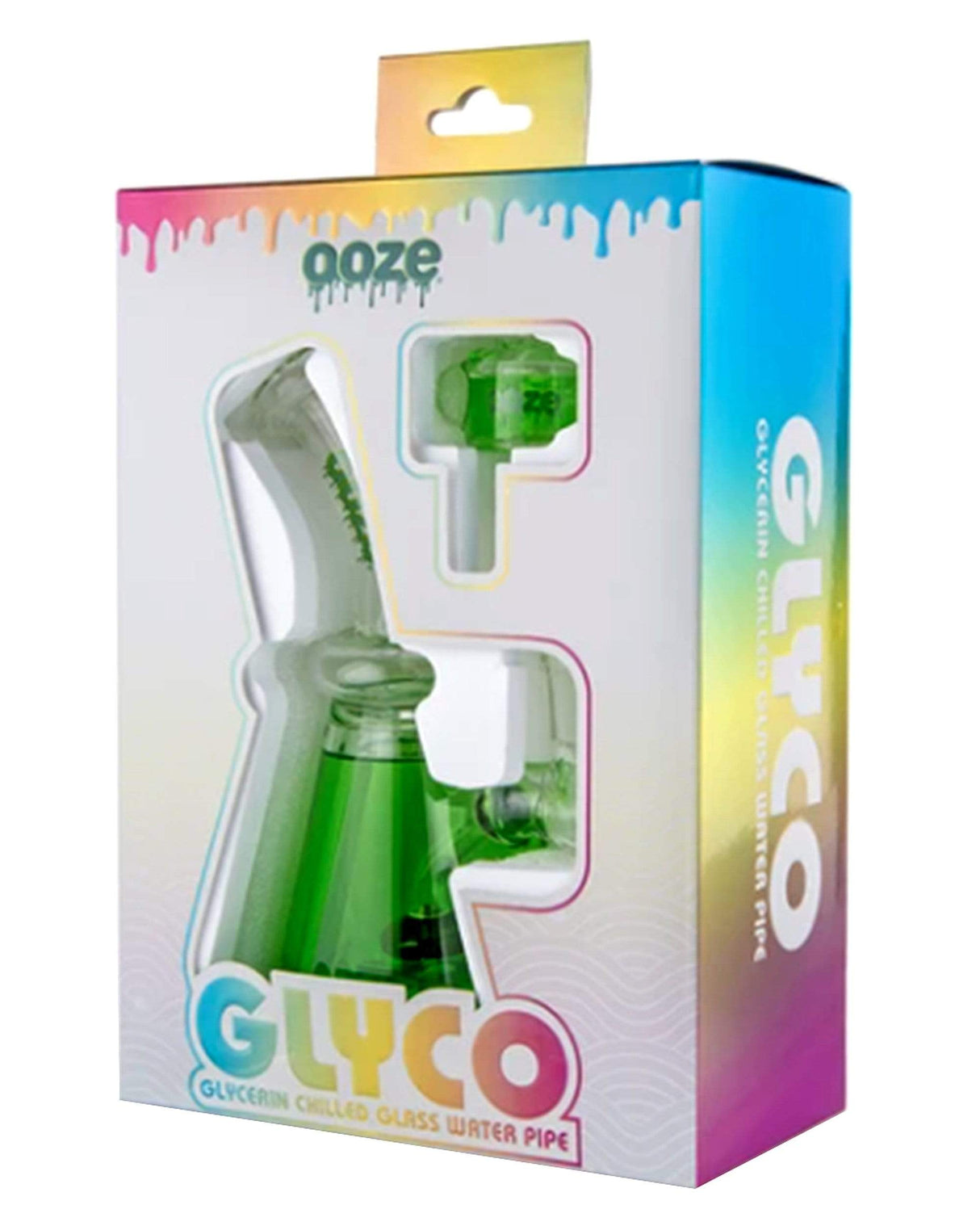 Ooze Glyco Glycerin Chilled Water Pipe in packaging, beaker design with percolator, 6" height, in green