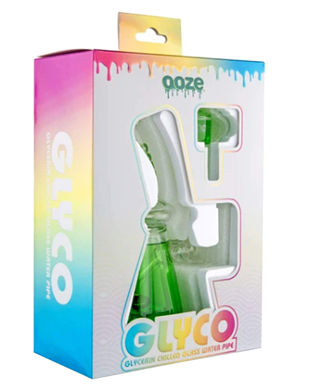 Ooze Glyco Glycerin Chilled Water Pipe in green, displayed in colorful packaging, front view