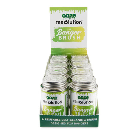 Ooze Resolution Banger Brush display with 10 reusable self-cleaning brushes for dab rigs