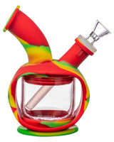 Ooze Silicone Kettle Bubbler in Rasta Colors with 45 Degree Joint for Concentrates, Front View