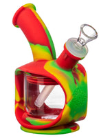 Ooze Silicone Kettle Bubbler in Rasta colors with 45-degree joint for concentrates, front view