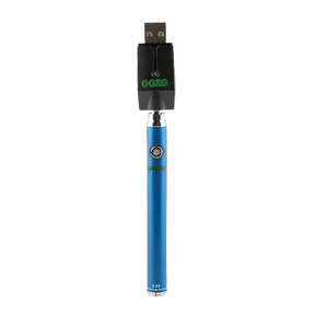 Ooze Slim Twist Battery in Blue with USB Charger, 510 Thread, Front View