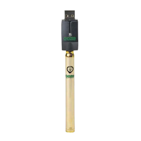 Ooze Slim Twist Battery in Gold with USB Charger, 510 Thread for Vaporizers, Front View