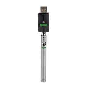 Ooze Slim Twist Battery in Silver with USB Charger, 510 Thread for Vaporizers, Front View