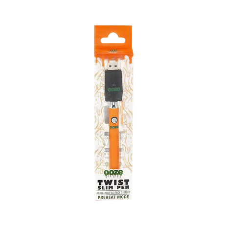 Ooze Slim Twist Battery in Orange with USB Charger, Front View, for 510 Thread Vaporizers