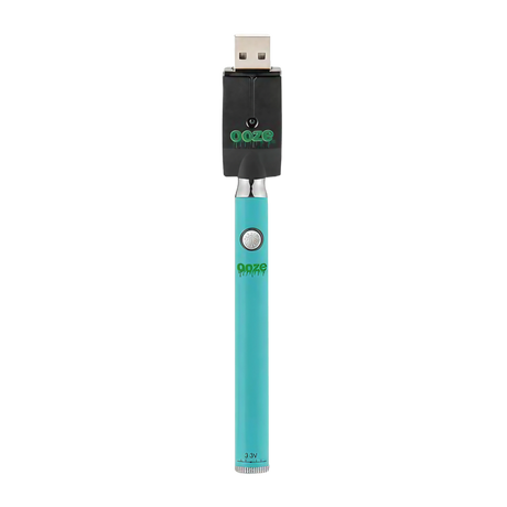 Ooze Slim Twist Vape Battery in Teal with USB Charger, 510 Thread, Front View