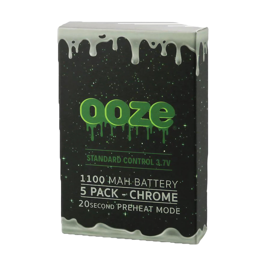Ooze Standard 1100mAh 510 Threaded Batteries 5-Pack in Chrome with Preheat Mode