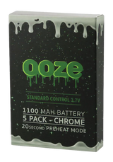 Ooze Standard 1100mAh 510 Threaded Batteries 5-Pack Front View with Chrome Finish