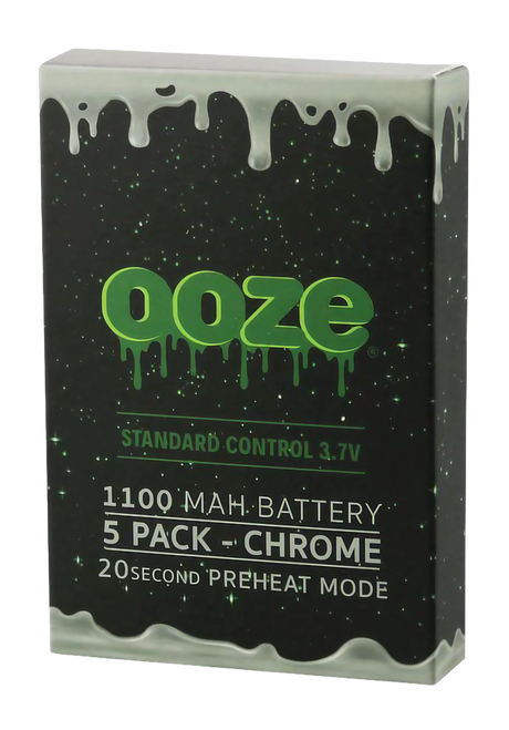 Ooze Standard 1100mAh 510 Threaded Batteries 5-Pack Front View with Chrome Finish