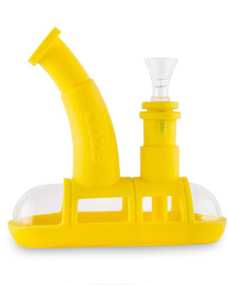 Ooze Steamboat Silicone Bubbler in Yellow - Side View with Quartz Bowl