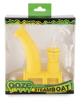Ooze Steamboat Silicone Bubbler in Yellow, 90 Degree Joint, Front View Packaged