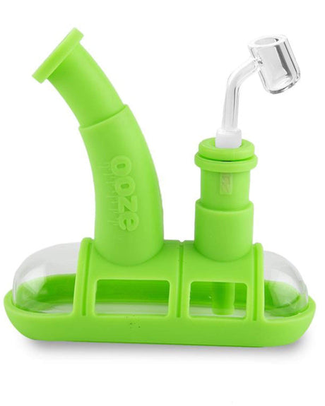 Ooze Steamboat Silicone Bubbler in Green with Quartz Bowl - Front View
