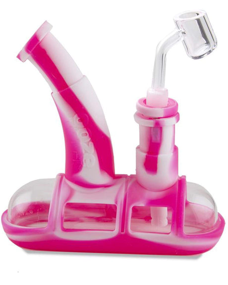 Ooze Steamboat Silicone Bubbler in Pink & White, 90 Degree Joint, Side View